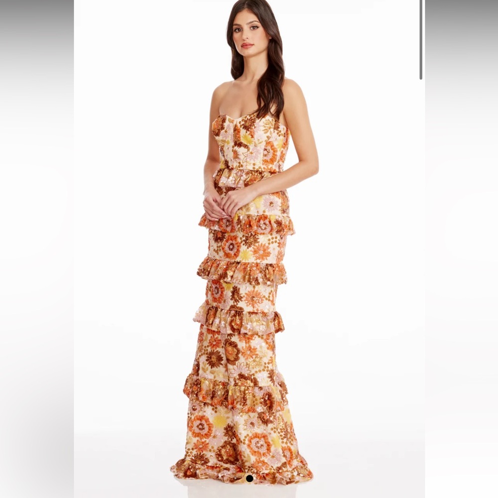 New Dress The Population Siriana Sequin Ruffle Gown S - Picture 2 of 10